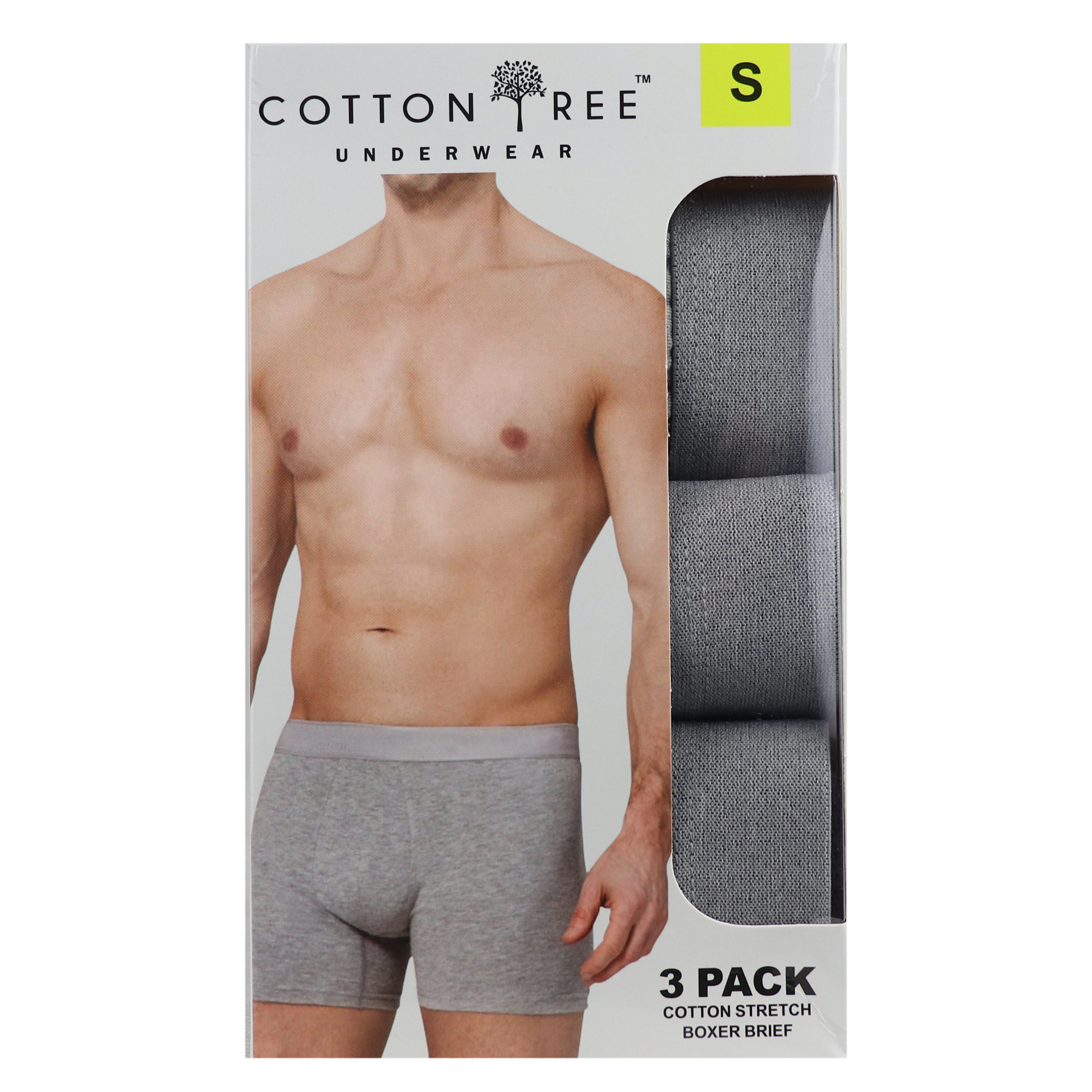 Cotton Tree Mens Boxer Brief Grey 3-Pack Small Cotton Tree Mens Boxer Brief Grey 3-Pack Small